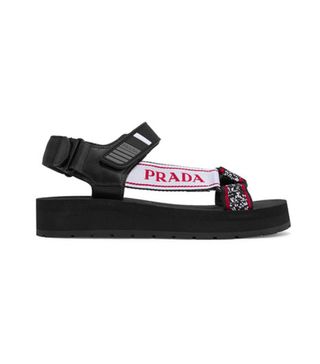 Prada + Logo-Embossed Canvas Sandals