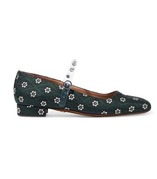 Alexachung + Crystal-Embellished PVC-Trimmed Floral-Jacquard Mary Jane Flats