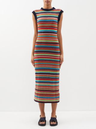 The Elder Statesman + Vista Striped Upcycled-Cashmere Dress