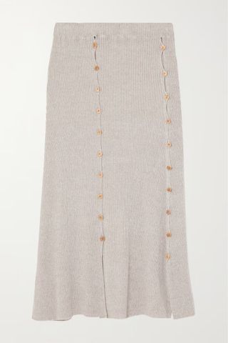 Baserange + Loulou Ribbed Linen-Blend Jersey Skirt