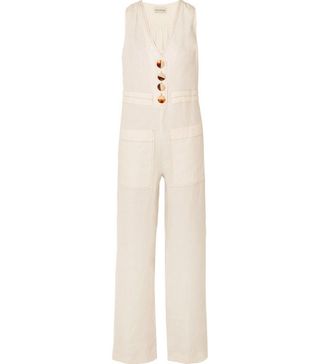 Nicholas + Button Embellished Linen Jumpsuit