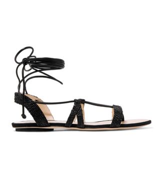 Cult Gaia + Sienna Woven Raffia and Leather Sandals