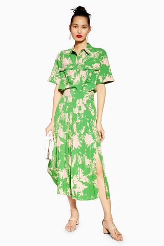 Topshop + Green Abstract Floral Shirt and Skirt Set