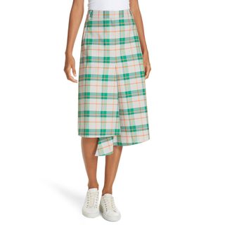 Tibi + Hani Plaid Midi Skirt