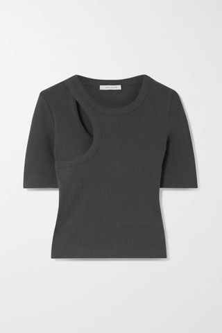 Ninety Percent + Micah Cutout Ribbed Stretch-Organic Cotton T-Shirt