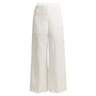 Zimmermann + Juno Embroidered Cutout Linen Trousers