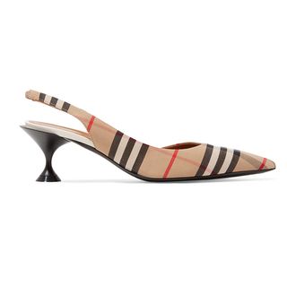 Burberry + Checked Cotton-Canvas Slingback Pumps