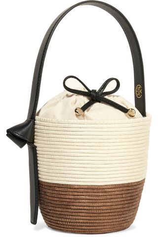 Cesta Collective + Lunchpail Leather-Trimmed Woven Sisal Bucket Bag
