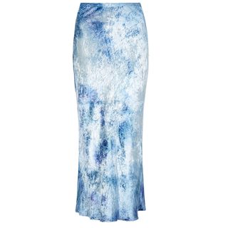 Collina Strada + Yod Blue Tie-Dye Velvet Midi Skirt