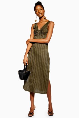 Topshop + Khaki Keyhole Stripe Midi Dress