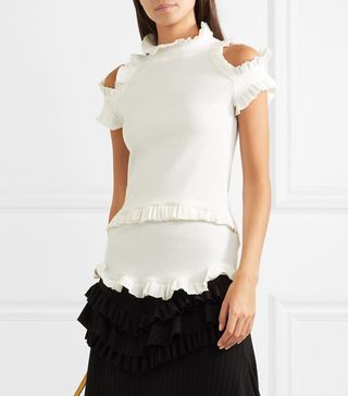 Maggie Marilyn + Dreaming of You Cold-Shoulder Ruffled Ribbed-Knit Top