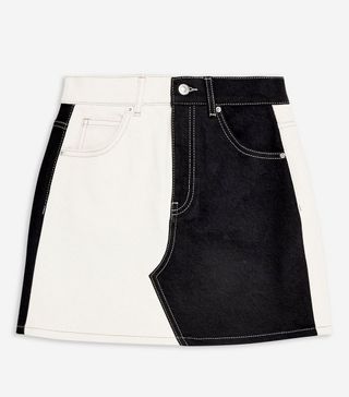 Topshop + Monochrome Colour Block Denim Mini Skirt