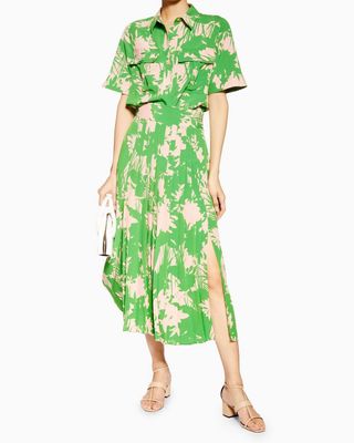 Topshop + Green Abstract Floral Shirt and Skirt Set
