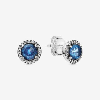 Pandora + Blue Round Sparkle Stud Earrings
