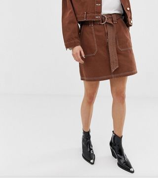 River Island + Mini Skirt with Contrast Stitching