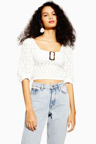 Topshop + Lace Buckle Puff Sleeve Top