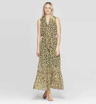 Who What Wear x Target + Floral Print Sleeveless Collared A Line Dress