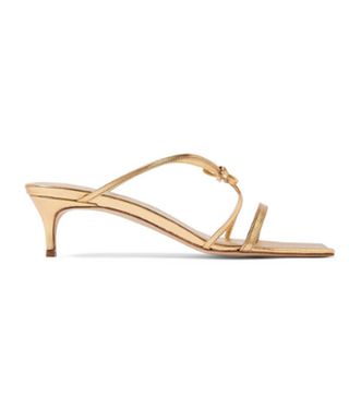 By Far + January Bow-Detailed Metallic Leather Sandals