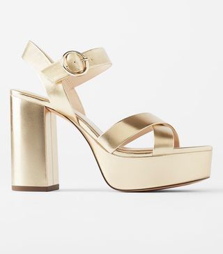 Zara + Metallic Platform Block Heel Sandals