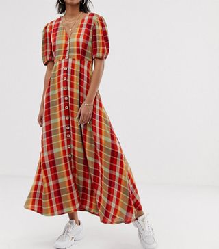 Neon Rose + Maxi Tea Dress with Puff Sleeves