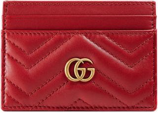 Gucci + Marmont Card Case Monogram Matelasse GG Hibiscus Red