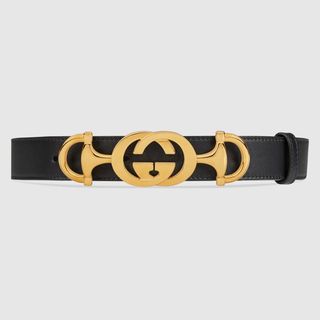 Gucci + Leather belt with Interlocking G Horsebit