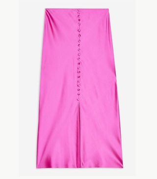 Topshop + Pink Button Through Satin Bias Skirt
