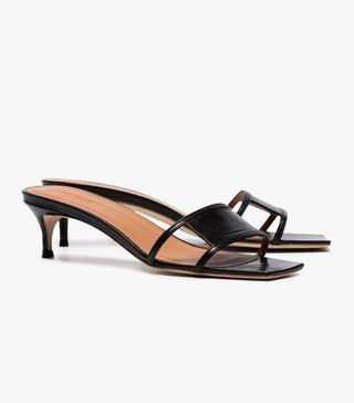 By Far + Black Virgo 45 Leather Square Toe Cutout Mules