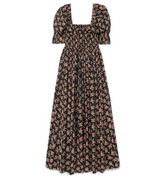 Dôen + Sol Shirred Floral-Print Cotton-Voile Maxi Dress