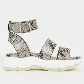 ASOS + For Real chunky Sporty Flat Sandals in Snake