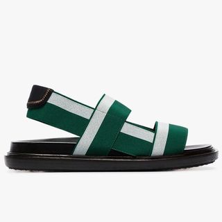 Marni + Green And White Flat Elastic Strap Sandals