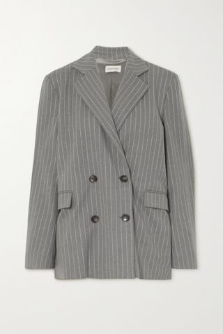 Loulou Studio + Ficaja Double-Breasted Pinstriped Stretch-Wool Blazer