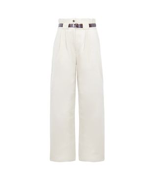 The Frankie Shop + High-Waisted Cotton Twill Pants With Croc Belt