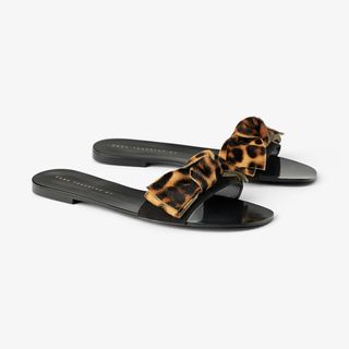Zara + Flat Sandals with Animal Print Bow