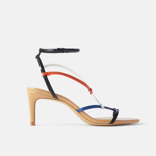 Zara + Mid-Heel Sandals with Multi-Colour Straps
