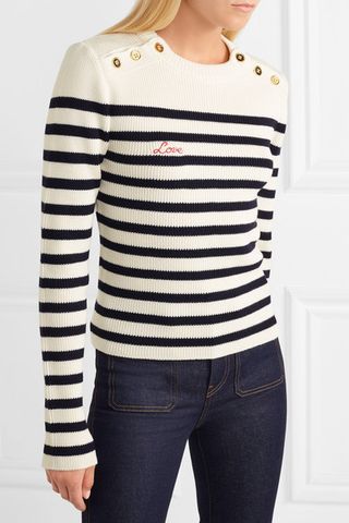 Miu Miu + Embroidered Striped Ribbed Wool Sweater