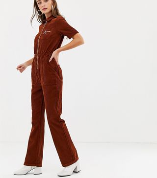 ASOS Design + Cord '70s Boilersuit With Flare in Chocolate