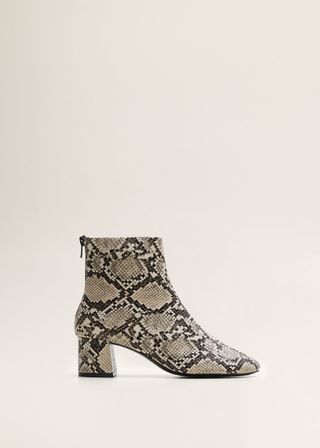 Mango + Snake-Effect Ankle Boots