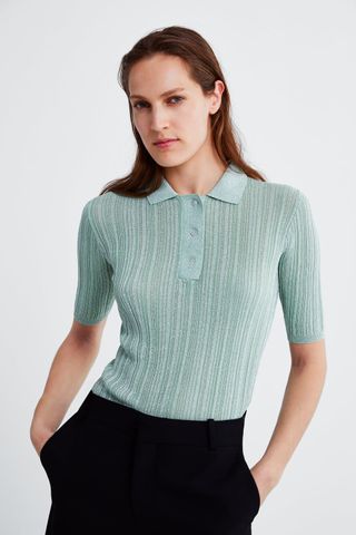 Zara + Polo Shirt With Metallic Thread