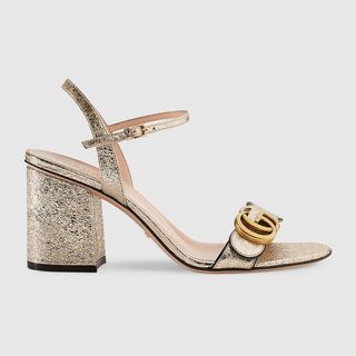 Gucci + GG Marmont Metallic-Leather Sandals
