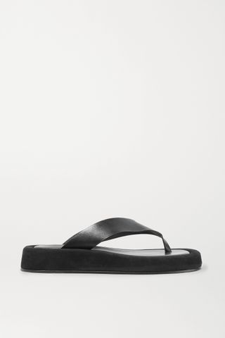 The Row + Ginza leather and suede platform flip flops