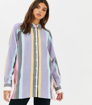 ASOS Design + Long Sleeve Boyfriend Shirt in Stripe