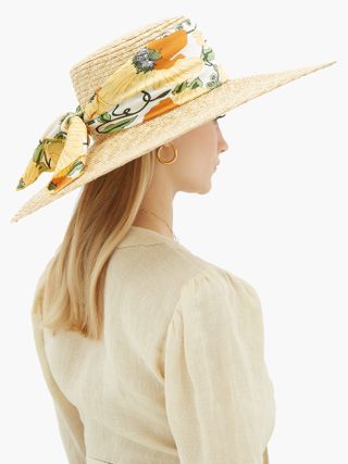 Avenue the Label + Dolce Floral-Print Satin-Band Straw Hat