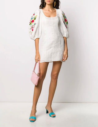 Wandering + Floral Embroidered Mini Dress