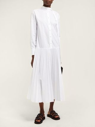 Valentino + Pleated Cotton-Poplin Shirtdress