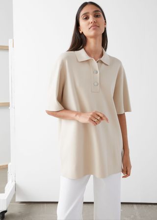 & Other Stories + Oversized Ribbed Knit Polo Shirt