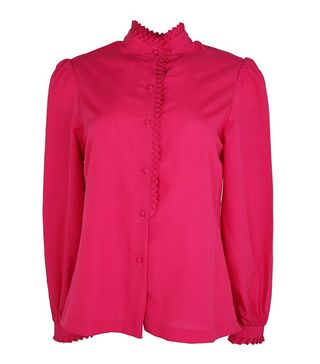 Vintage + Raspberry Pink Ruffles Edge blouse