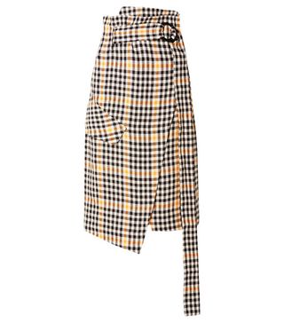 Petar Petrov + Ryan Belted Checked Linen Wrap Skirt