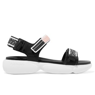 Prada + Cloudbust Logo-Embossed Rubber and Canvas-Trimmed Leather Sandals