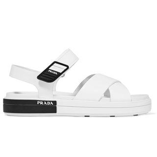 Prada + Logo-Embossed Rubber-Trimmed Leather Sandals